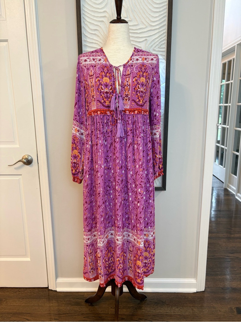 R Vivimos Lavender Floral Boho Maxi Dress Size Medium